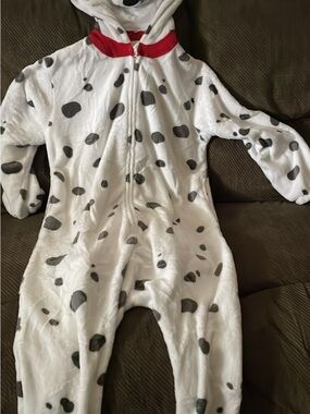 Kids Dalmatian One-Piece Hooded Pajamas - White with Gray Spots